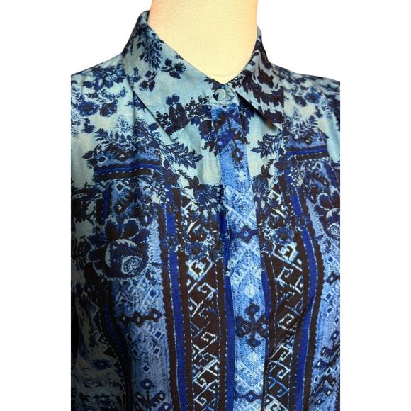 Kobi Halperin Lulu Blouse Long Sleeves Button Down Shirt Blue Floral Print Sz S - Picture 4 of 10
